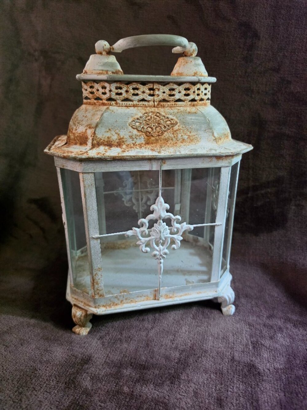 Lantern - Vintage Metal Antique White with Glass